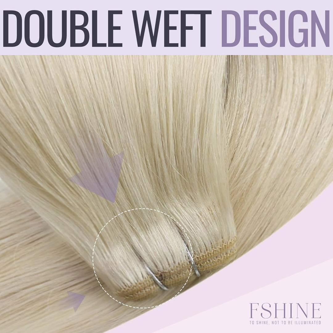 Fshine Tressen Echthaar Platinblond Sew in Weft Extensions Echthaar Tressen 35 cm 100 g Seidig Gerad