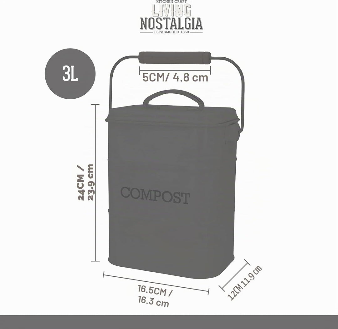 KitchenCraft Living Nostalgie Küche Kompostbehälter, Metall, 16,5 x 12 x 24 cm, Französisch Grau Gra