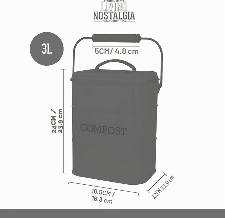 KitchenCraft Living Nostalgie Küche Kompostbehälter, Metall, 16,5 x 12 x 24 cm, Französisch Grau Gra