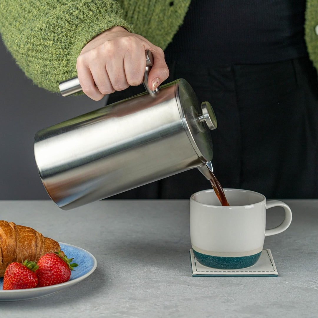Grunwerg Double Wall Straight Sided Cafetiere, 8 Cup 1L Satiniert, 1L Satiniert