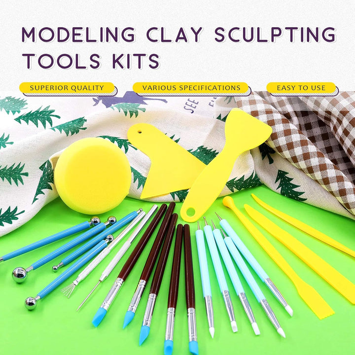 Swpeet Modelliermasse-Set, 22-teilig, Ball-Stylus-Werkzeug, Töpferwerkzeuge, Gummispitze, Kunststoff