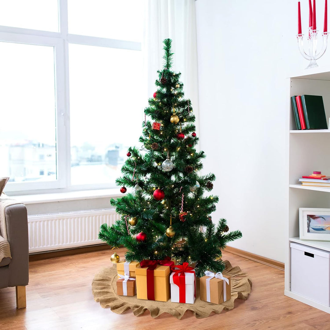 120 cm Weihnachtsbaum Rock Leinen Weihnachtsbaum Decke Plissee Christbaumdecke mit Rüschen Rustikal