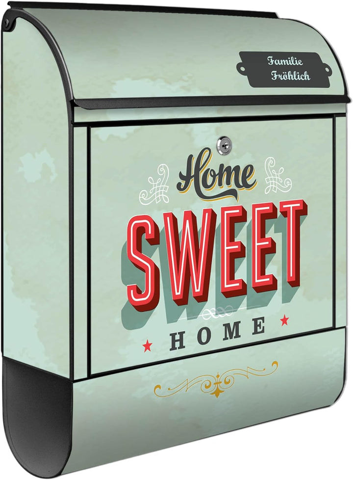 banjado® Design Briefkasten personalisiert Motiv Home Sweet Home 39x47x14cm & 2 Schlüssel - Briefkas