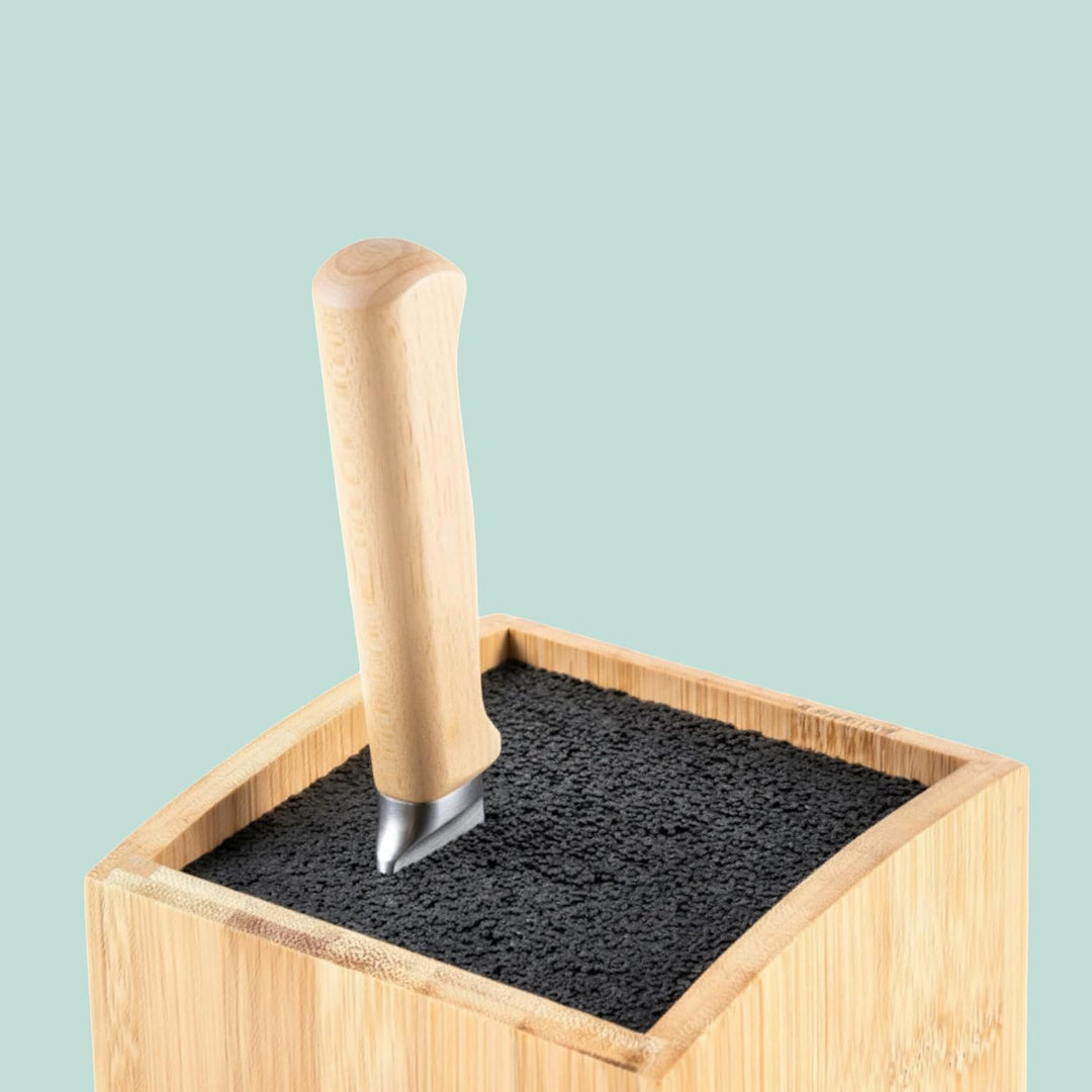 Relaxdays Messerblock unbestückt, Bambus, Borsteneinsatz, 2 Etagen, HBT 25,5 x 11,5 x 18 cm, Messerh