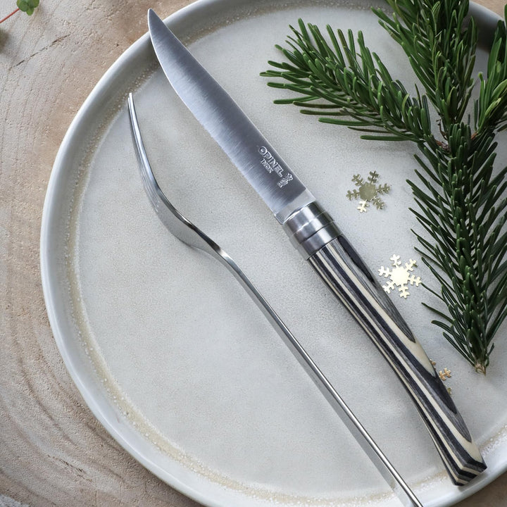 Opinel Table Chic Messer Set aus laminierter Birke in der Farbe Schwarz, enthält 4 Messer, Klingenlä