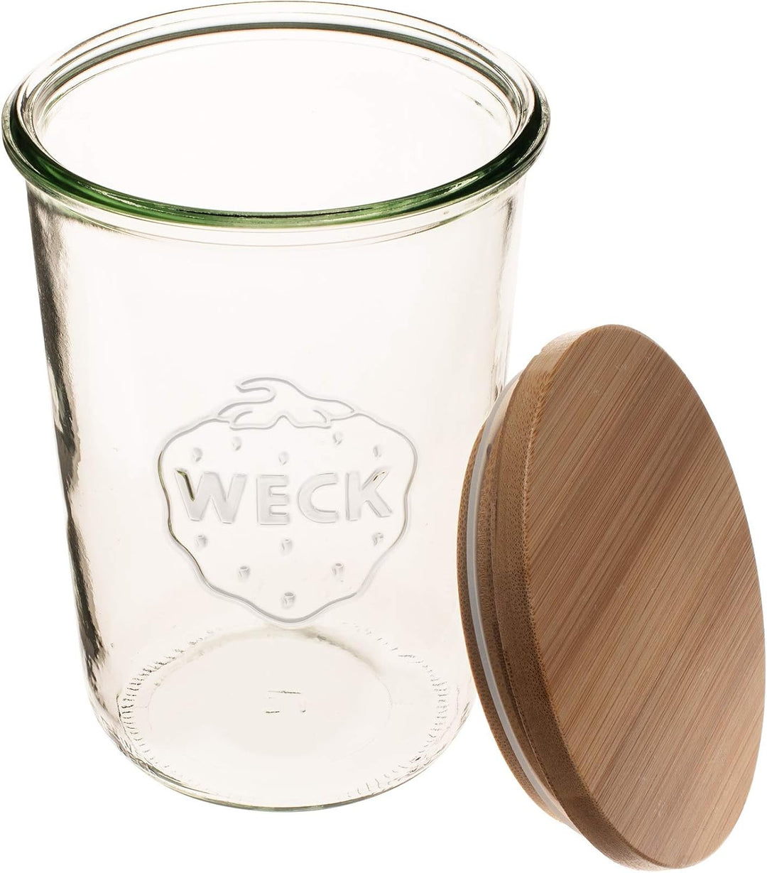 2er Set Weckgläser 3/4 L klar mit luftdichtem Deckel und Deckel 743, 2 Gläser mit Holzdeckel