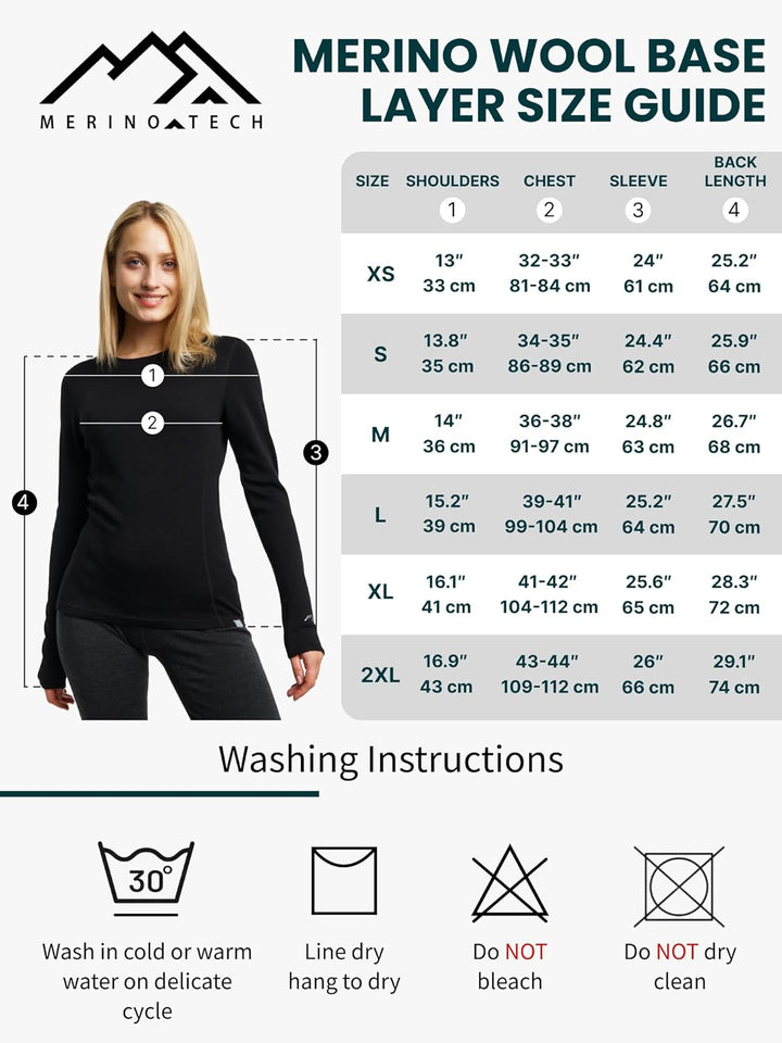 Merino.tech Merino Shirt Damen Langarm - Premium 100% Merino Unterwäsche Damen Langarmshirt, Sportun