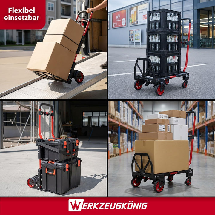 2-in-1 Transportwagen klappbar - Sackkarre &amp; Plattformwagen | Flexibler Allrounder für Umzug, Einkau