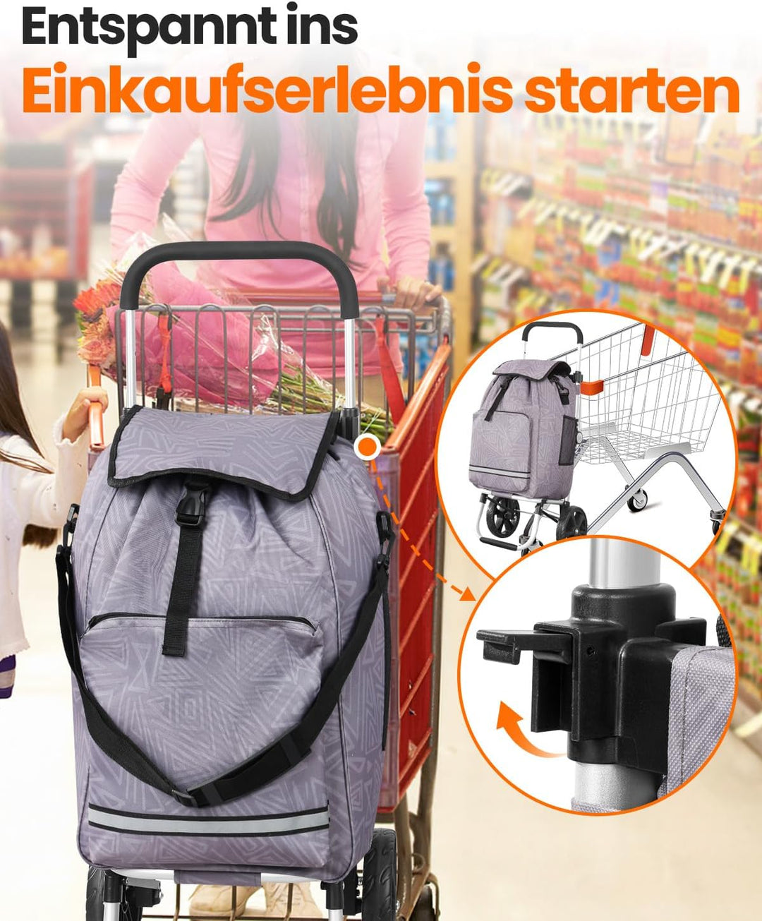 Homecall Einkaufstrolley klappbar Einkaufswagen mit 50L + 5L kühlfunktion Bis 50KG, Einkaufstasche m