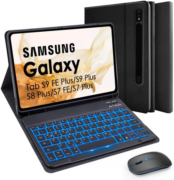 SOPPY Tastaturhülle mit Maus für 12,4'' Samsung Galaxy Tab S10+/S9 FE+/S9 Plus/S8+/S7+/S7 FE, Hülle
