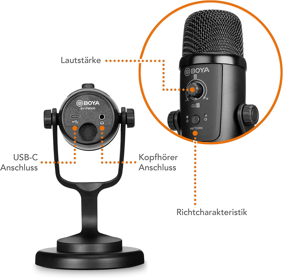 Walimex pro BOYA USB Tischmikrofon PM500 I ideal für Sprach- & Raumaufnahmen I Kondensatormikrofon f