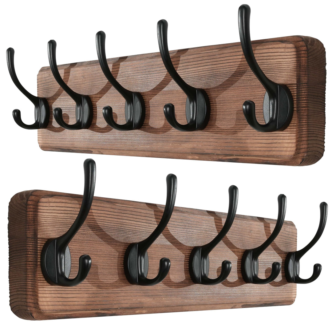 SKOLOO Garderobenleiste Holz Braun(2 Stück), 44 cm langer, hölzerner Kleiderhaken Wand, Rustikaler S