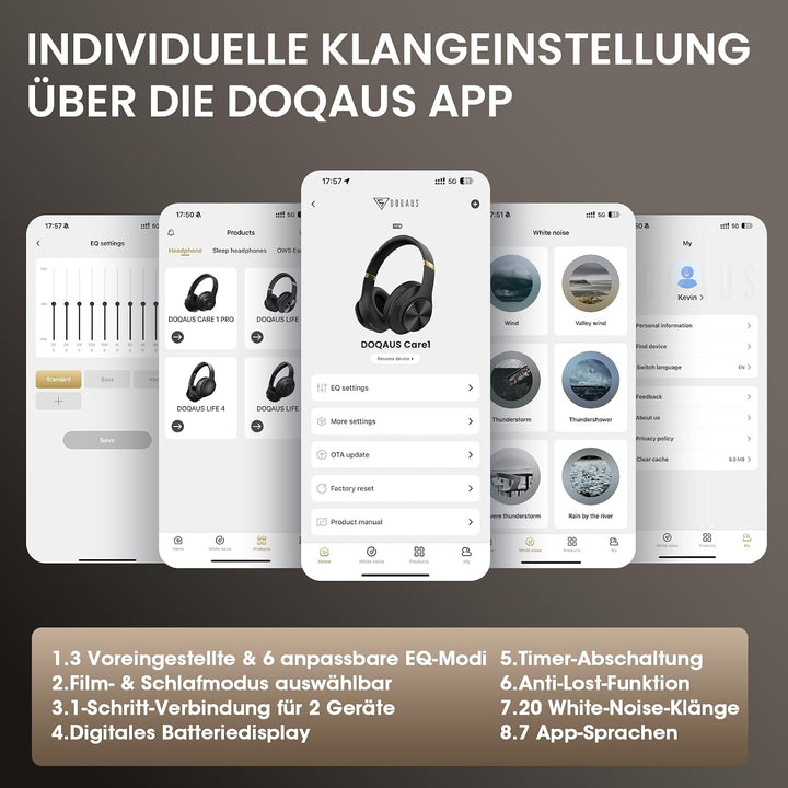 DOQAUS Kopfhörer Kabellos Bluetooth,Bis zu 90 Std HiFi Stereo Kopfhörer Over Ear mit 3 EQ-Modi,Bluet