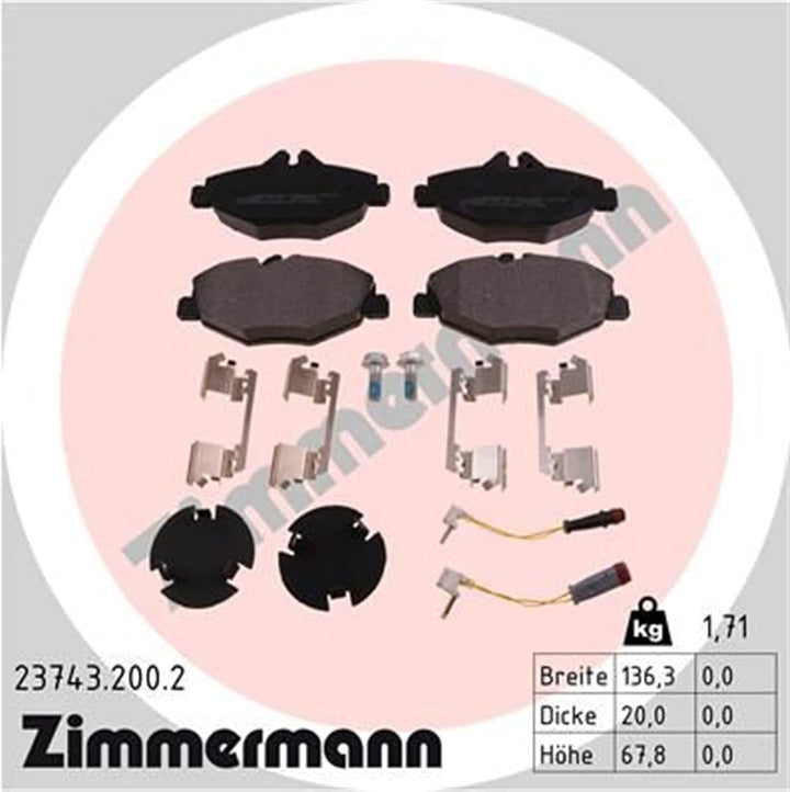 ZIMMERMANN 23743.200.2 Serie Bremsbeläge, vorne, 2 Sensoren, inklusive Platte dämpfend, inklusive Zu