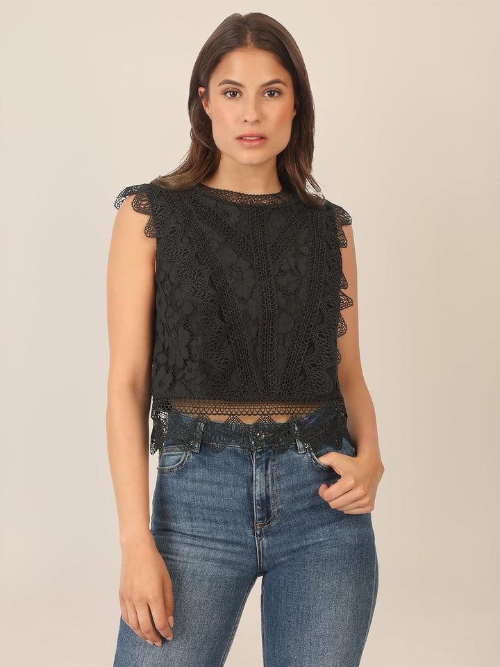 APART Fashion Damen Spitzentop Spitzentop 38 Schwarz, 38 Schwarz