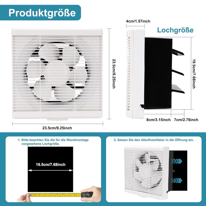 Shutter Ventilation Fan, leiser Lüftungsventilator mit 2,5 m Netzkabel, ideal für Zuhause Badezimmer