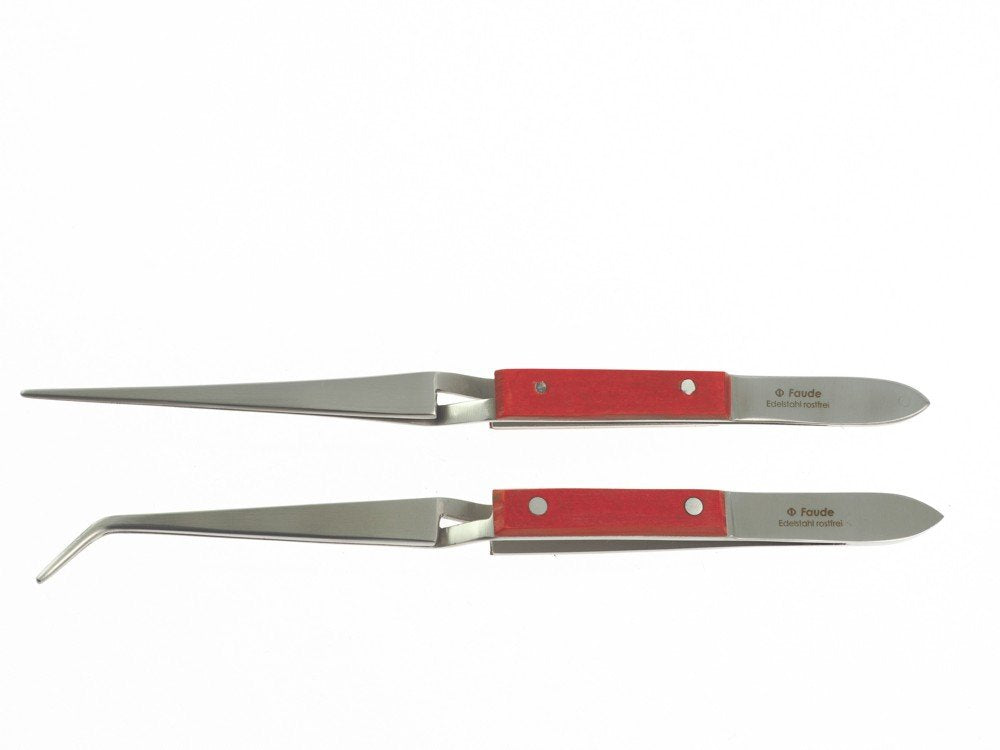 Faude Lötpinzetten Set mit gerader und gebogener Ausführung, 16,5cm, rostfrei, Kreuzpinzette, Haltep