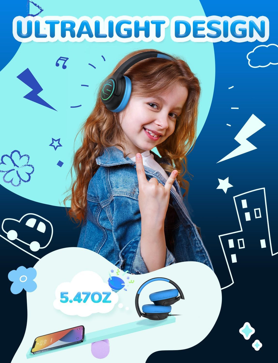 iClever Kopfhörer Kinder USB C, Kinder Kopfhörer mit Kabel 85dBA Sichere Lautstärke, Stereo Sound, O