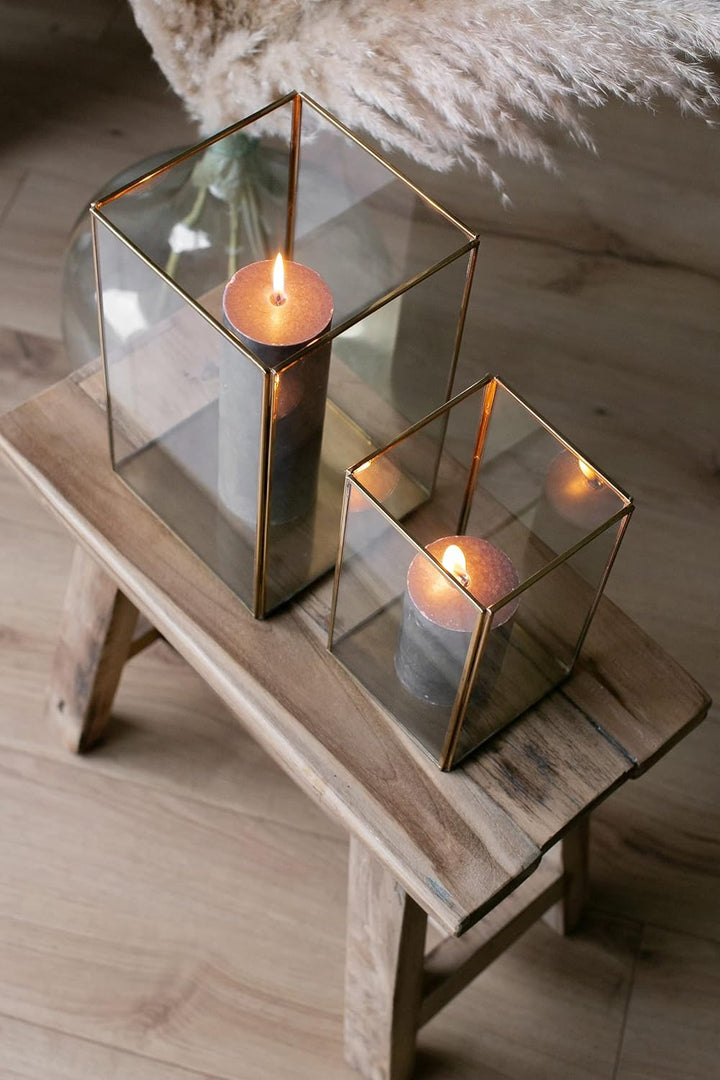LaLe Living Laterne BATU 2er Set aus Eisen in Vintage Gold, Windlicht für Stumpenkerzen und Teelicht