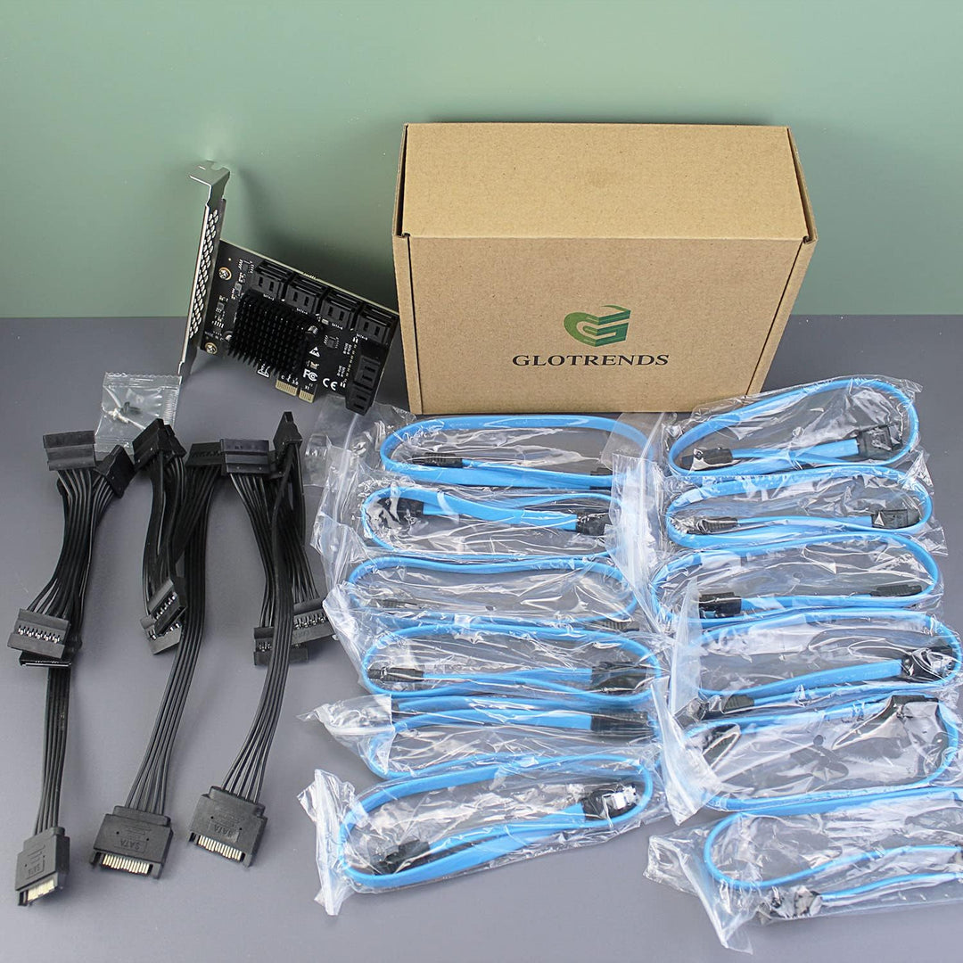glotrends PCIe SATA Adapterkarte mit 12 Port SATA III 6Gbps (inklusive SATA Kabel und 15PIN SATA Spl