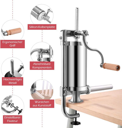 DREAMADE Wurstfüller Edelstahl, Wurstfüllmaschine Wurstmaschine, Fleischwolf Wurstspritze Wurstpress