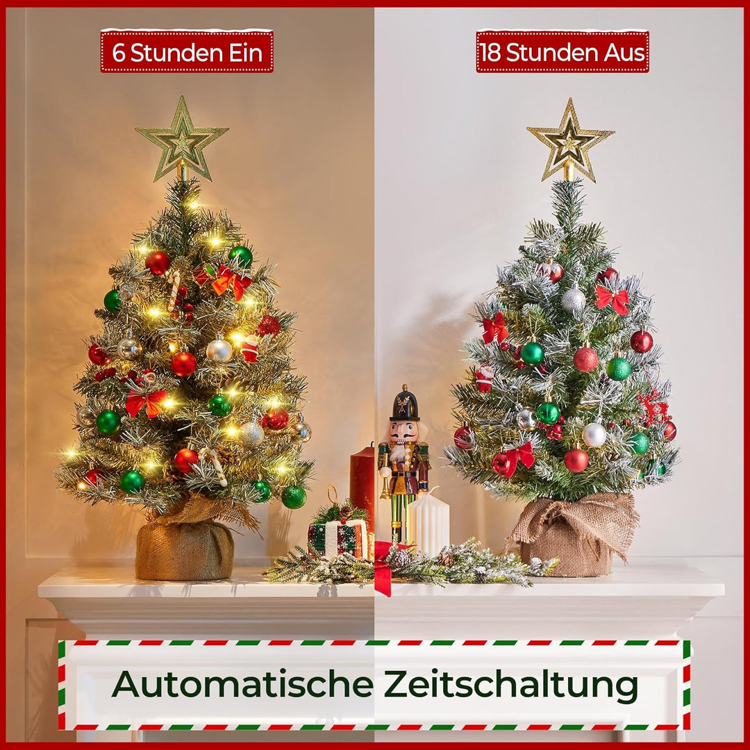 Yaheetech 2 Stück 66 cm Mini Künstlicher Weihnachtsbaum mit Schnee inkl. 35 Warmweiss LED &amp; 42 Roten