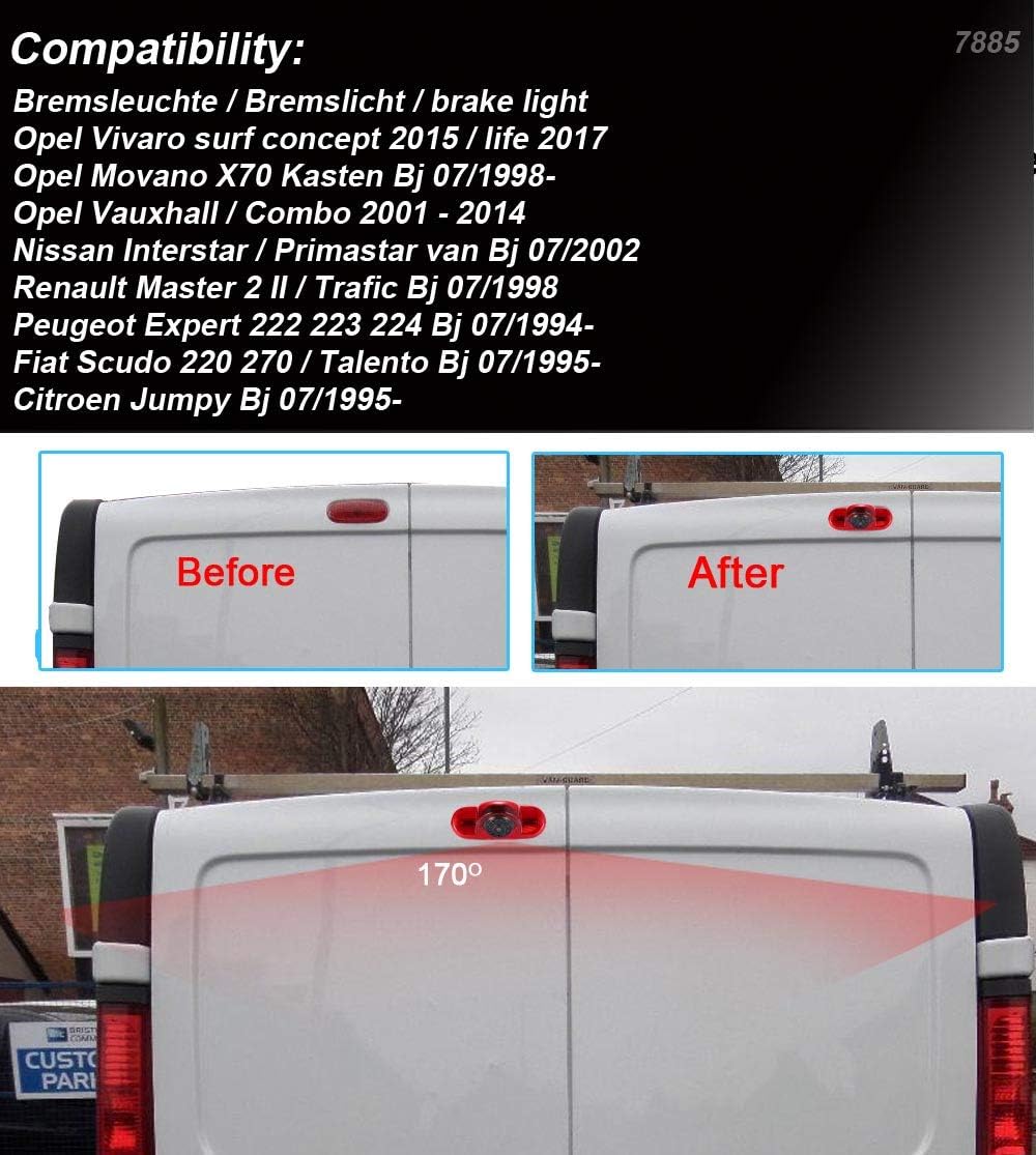 HD Bremsleuchte Kamera mit 4.3 Zoll LCD Monitor,Nachtsicht Rückfahrkamera Ersatz für Opel Vivaro sur