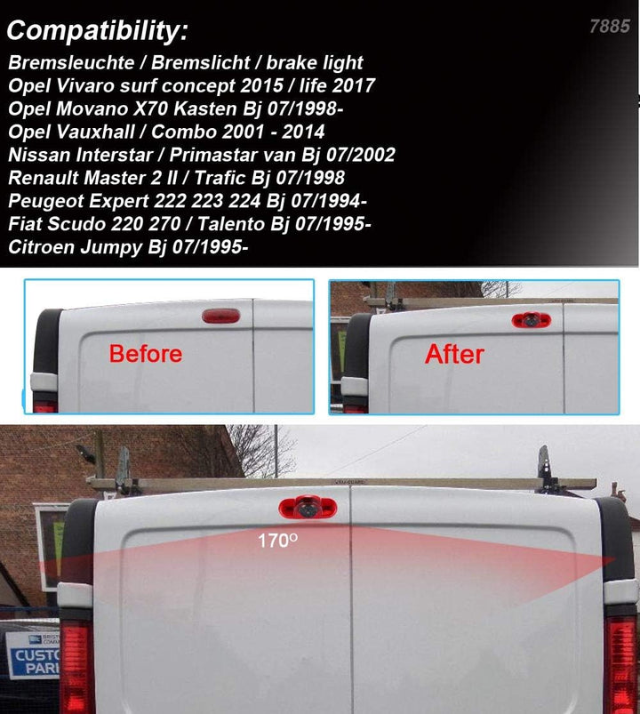 HD Bremsleuchte Kamera mit 4.3 Zoll LCD Monitor,Nachtsicht Rückfahrkamera Ersatz für Opel Vivaro sur