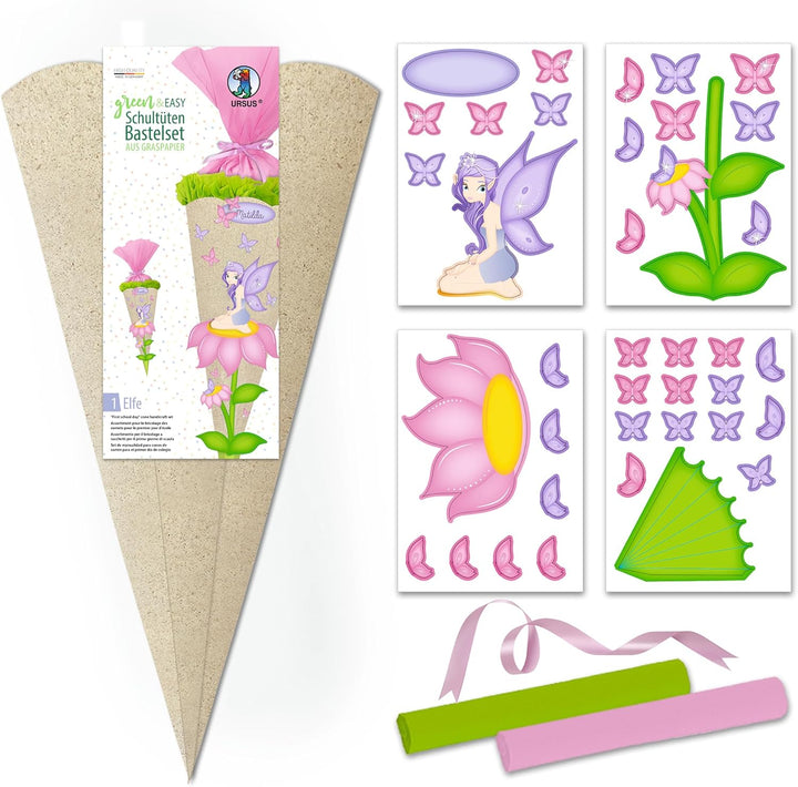 Ursus 9770001 - Schultüte Bastelset, Green & Easy, Elfe, Höhe ca. 68 cm, Durchmesser ca. 20 cm, inkl