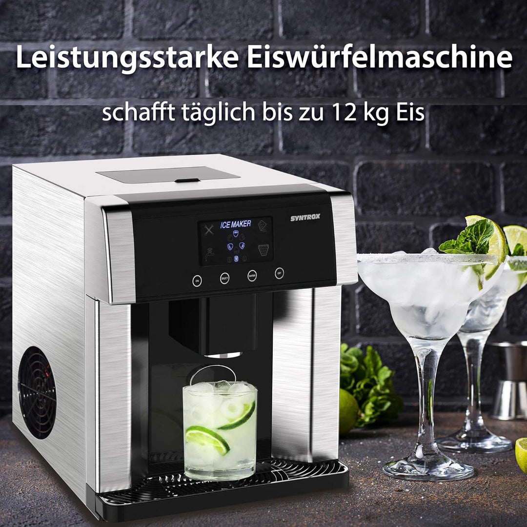 Syntrox Germany Digitaler Eiswürfelbereiter mit Eiswasserfunktion Eiswürfelmaschine IC-150W LCD Turk