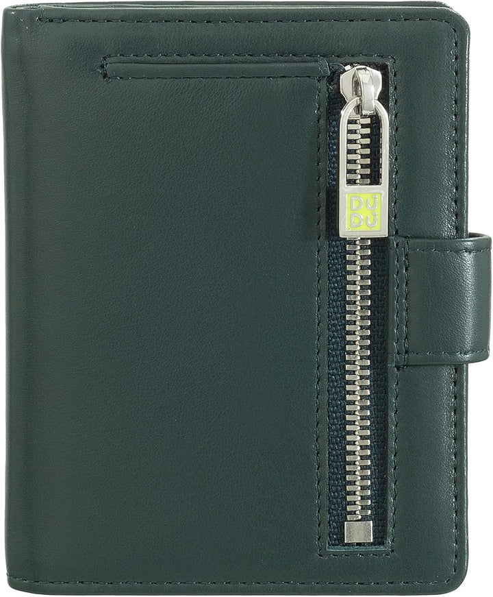 DUDU Damen Geldbörse aus echtes Leder, kleines Leder RFID-Kartenetui mit Reissverschluss, Münzfach,