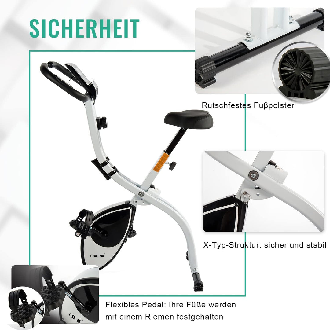ISE X-Bike Fitnessbike für Zuhause Heimtrainer Fahrrad Klappbar F-Bike verstellbare Magnetron-Widers
