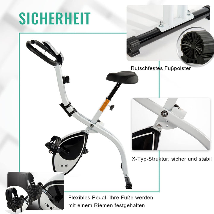 ISE X-Bike Fitnessbike für Zuhause Heimtrainer Fahrrad Klappbar F-Bike verstellbare Magnetron-Widers