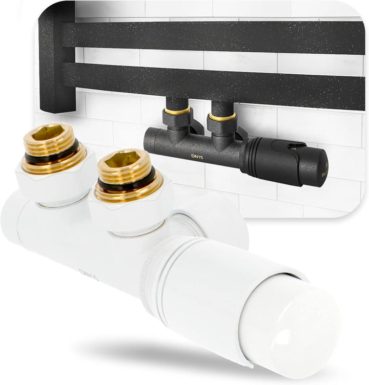 Multiblock Set Heizkörper Thermostat-Heizkörperventil-Set Eckform 1/2'' Weiss Anschlussarmatur Therm