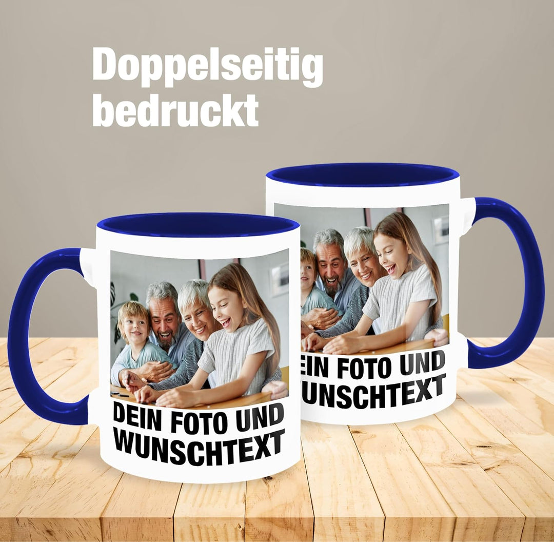 Tasse Tassen 325ml - Mit Foto I Eigenem Bild I Text I Name I Wunschtext - 325 ml - Dunkelblau - mug