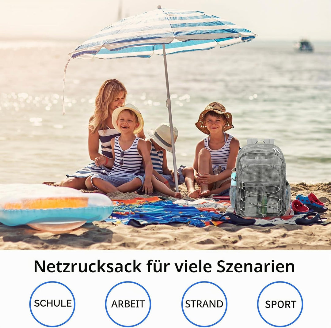 TINYAT Rucksack für Damen und Herren, transparent, Netzstoff, robust, für Strand, Reisen, Fitnessstu