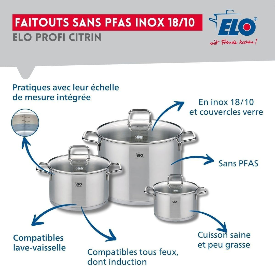 ELO 9506950 Kochgeschirr-Set, 5-teilig, 2 Bratpfannen 24 und 32 cm und 3 Kochtöpfe 14, 20 und 26 cm