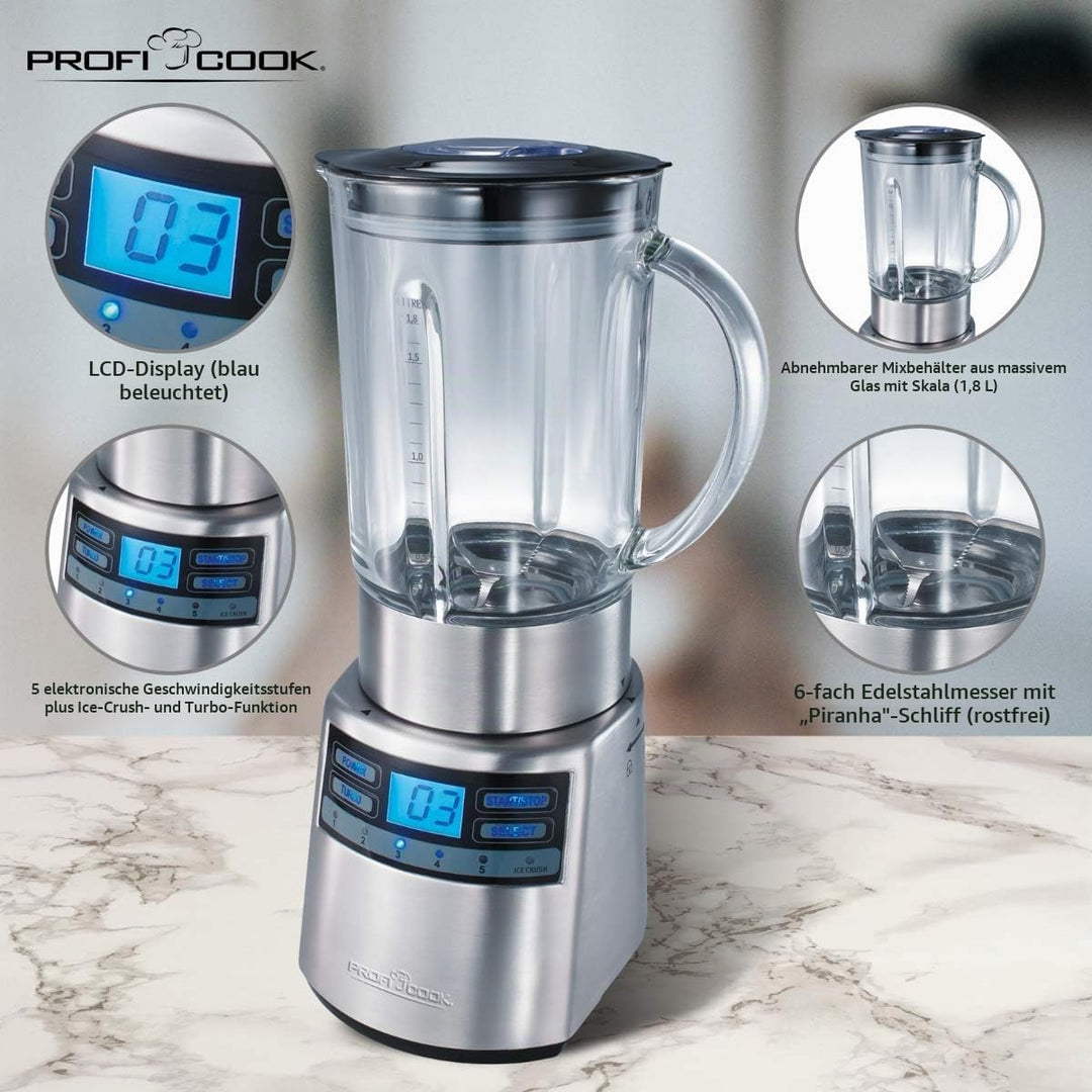 ProfiCook PC-UM 1006 Universalmixer, elektronische Geschwindigkeitsregelung mit Ice-Crush-Funktion,