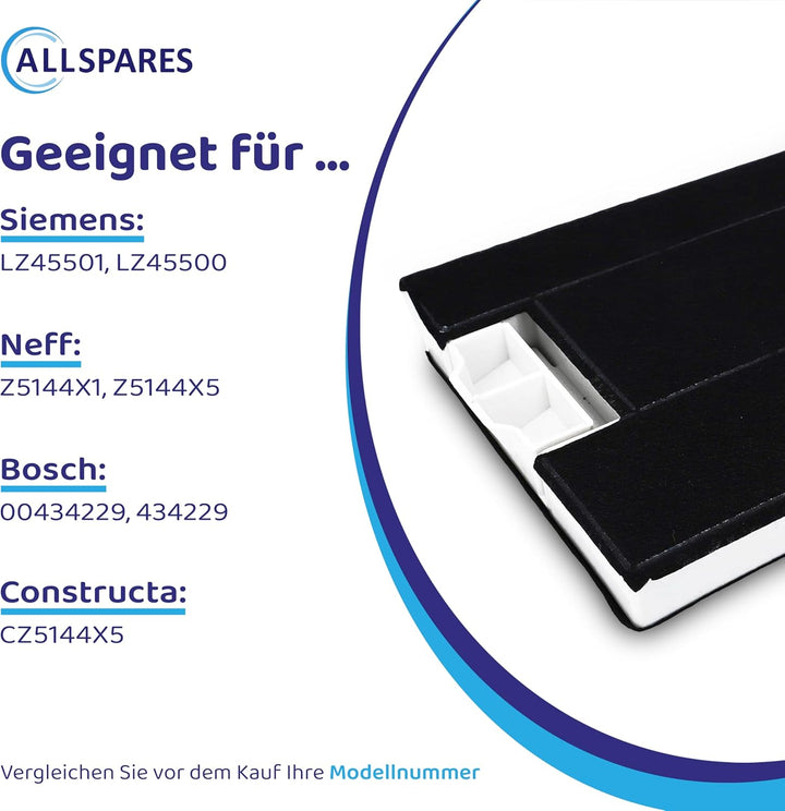 Geeignet für Bosch / Siemens / Neff Aktivkohlefilter von AllSpares 434229 / Z5102X1 / Z5144X1 / LZ45