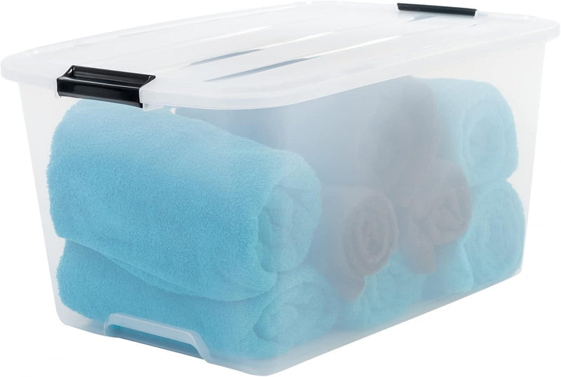 Iris Ohyama, 6er-Set, Aufbewahrungsboxen, 45 L, mit Clips, stapelbar, Wohnzimmer, Schlafzimmer, Gara