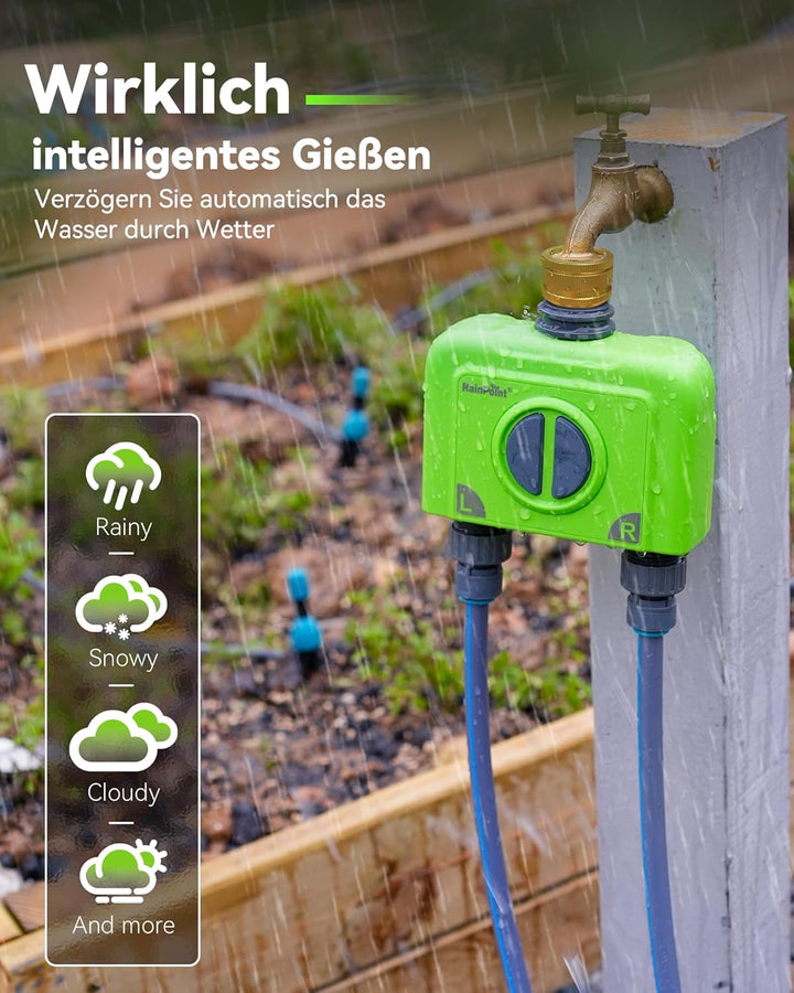 RAINPOINT Bewässerungscomputer WLAN 2 Ausgänge mit Antennen-Gateway und Messingeinlass Smart Bewässe