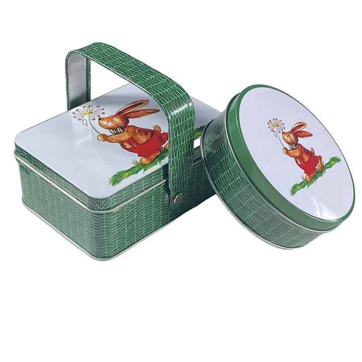 Set Hasenkorb - Dose, Bonbondose, Geschenkdose, Bonbondose, Osterdose, kleine Sammlerdosen - Masse: