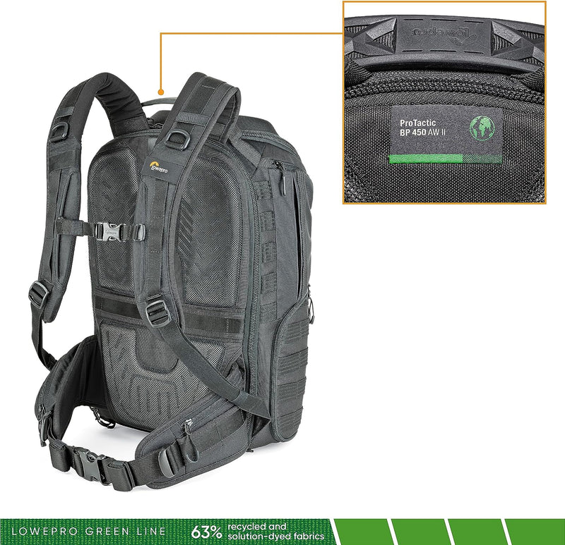 Lowepro ProTactic 450 AW II Modularer Rucksack mit Allwetterhülle, Kameratasche, Einsteckfach für La