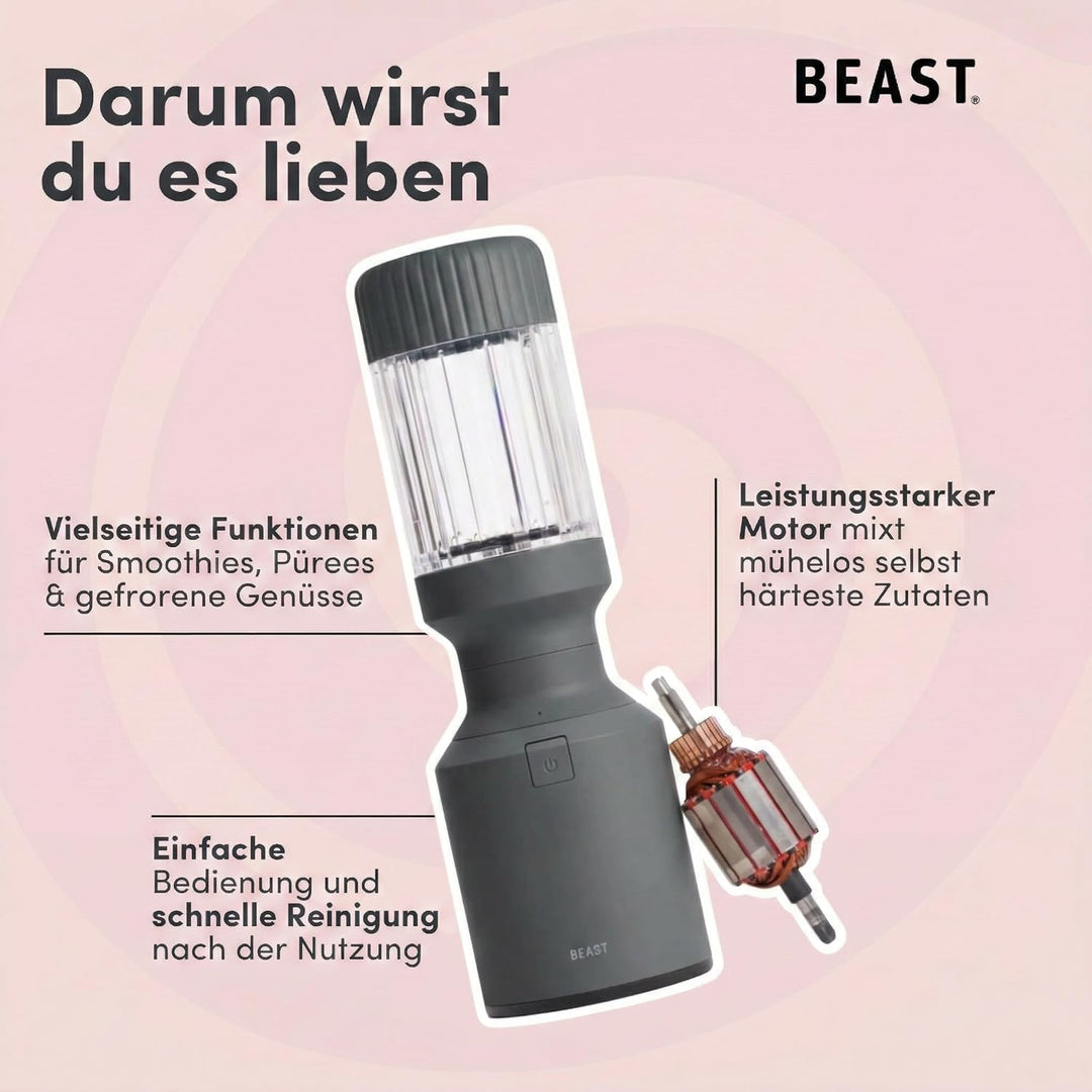 BEAST Standmixer 1200W - Smoothie Maker und Hochleistungsmixer mit 3 Tritan Mixbechers 1200, 1000, 5