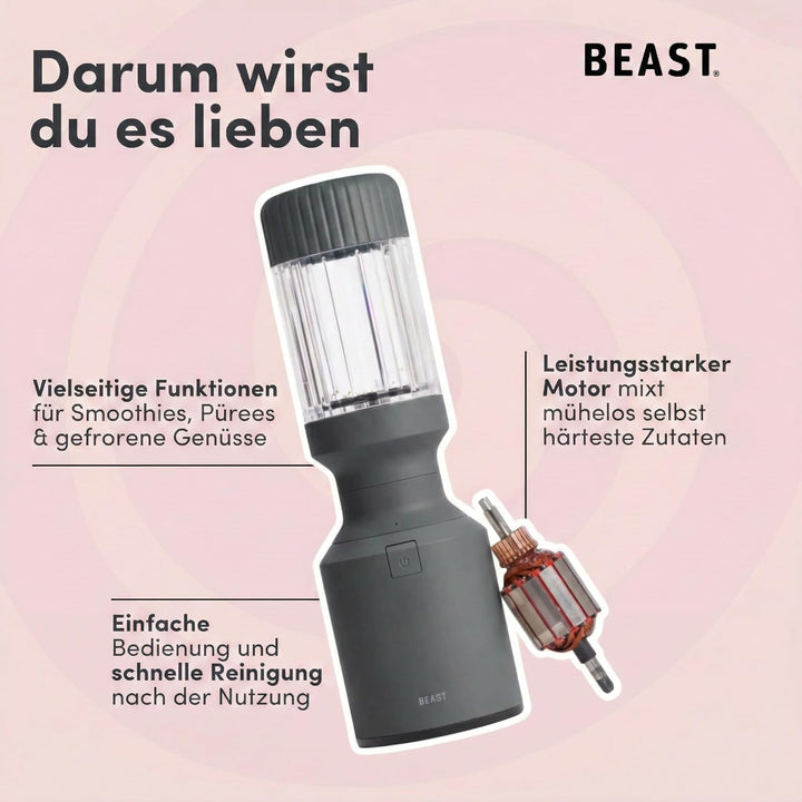 BEAST Standmixer 1200W - Smoothie Maker und Hochleistungsmixer mit 3 Tritan Mixbechers 1200, 1000, 5