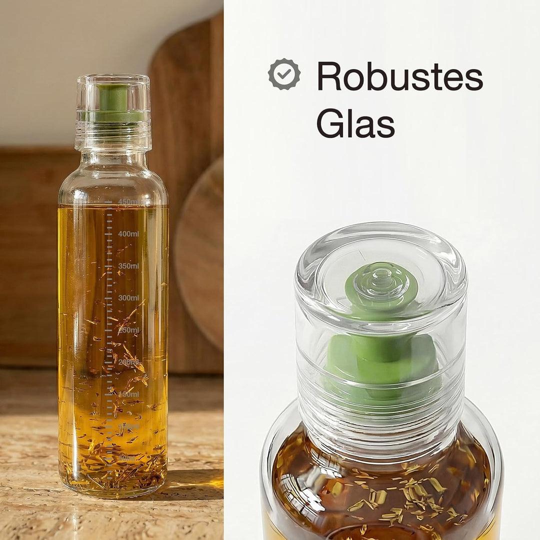 Dressingshaker aus Glas mit Skalierung 450ml | Dressing Behälter mit tropffreien Ausguss, spülmaschi