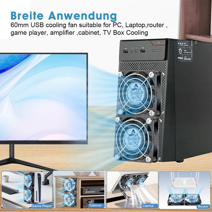 GDSTIME 2 Stück 60mm USB Lüfter 60 x 15mm USB PC Lüfter 5V 60x60 Computer Ventilator 3 Einstellbare