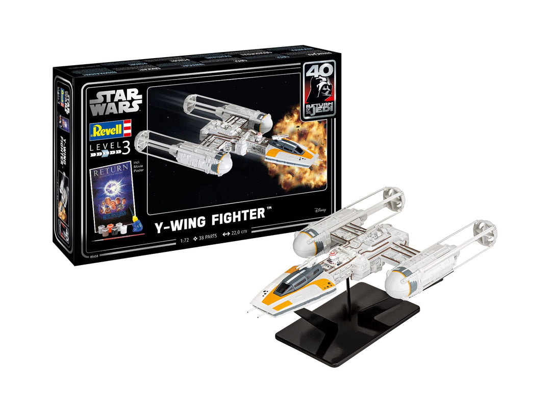 Revell Modellbausatz Star Wars I Geschenkset Y-wing Fighter I Massstab 1:72 I Level 3 Bausatz I Teil