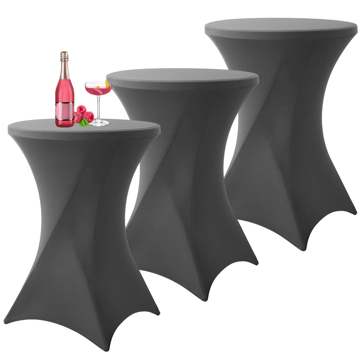 3er-Set Grau Stretch Stehtisch Husse für Bistrotisch Ø80-85 cm Spandex Stretch Tischdecke, Verstärku