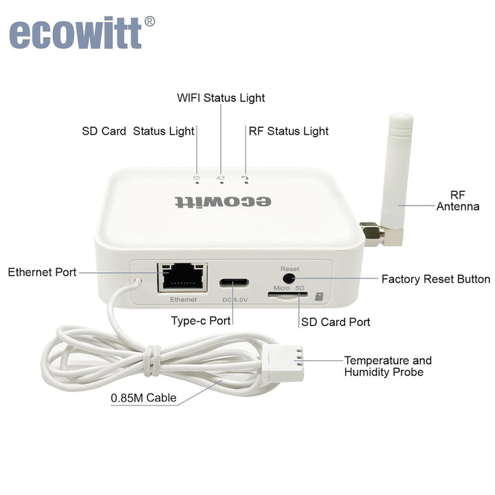 ECOWITT Wetterstation GW3002, 7 in 1 Funk wetterstation mit Aussensensor WS69 + 3 in 1 WiFi/Kabel-Ga